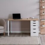 ИНГАР, стол письменный с тумбой, 140х55 см, белый/дуб беленый, М3