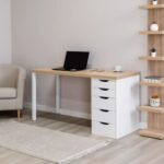 ИНГАР, стол письменный с тумбой, 140х55 см, белый/дуб беленый, М3