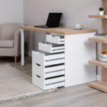 ИНГАР, стол письменный с тумбой, 140х55 см, белый/дуб беленый, М3