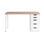 ИНГАР, стол письменный с тумбой, 140х55 см, белый/дуб беленый, М3