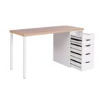 ИНГАР, стол письменный с тумбой, 140х55 см, белый/дуб беленый, М3