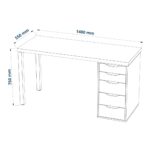 ИНГАР, стол письменный с тумбой, 140х55 см, белый/дуб беленый, М3