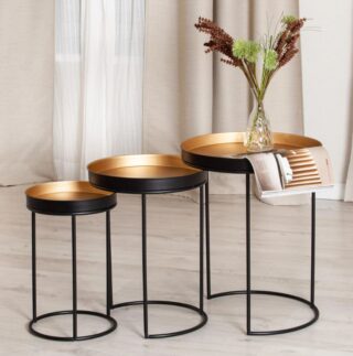 РУНА, набор столиков, 3 шт, алюминий, черный/медный