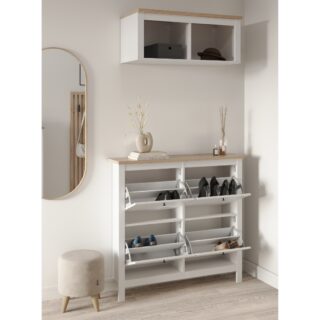 САГА, тумба для обуви, 4 двери, 113х108 см, белый/ясень