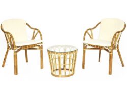 АКИРА, комплект террасный, 2 кресла с подушкой и столик, натуральный ротанг, М6