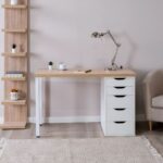 ИНГАР, стол письменный с тумбой, 120х55 см, белый/дуб беленый, М3