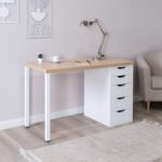 ИНГАР, стол письменный с тумбой, 120х55 см, белый/дуб беленый, М3