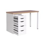 ИНГАР, стол письменный с тумбой, 120х55 см, белый/дуб беленый, М3