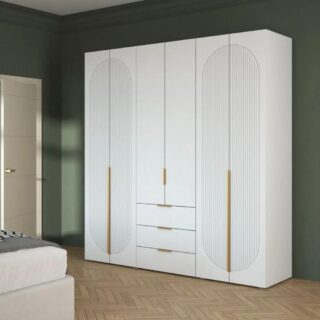 ФИЕСТА, шкаф, 6 дверей и 3 ящика, 200х220х50 см, белый/белый софт