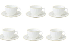 БЬЯНКО, чайный набор на 6 персон, 12 предметов, фарфор, белый с золотой обводкой