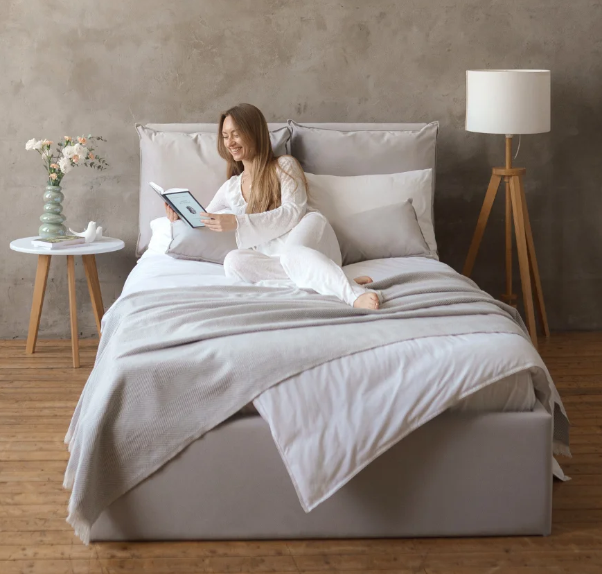 СМУФ, двуспальная кровать с подъемным механизмом, 140х200 см, светло-серый СМУФ, двуспальная кровать с подъемным механизмом, 140х200 см, светло-серый