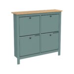 САГА, тумба для обуви, 4 двери, 113х108 см, бирюзовый/ясень