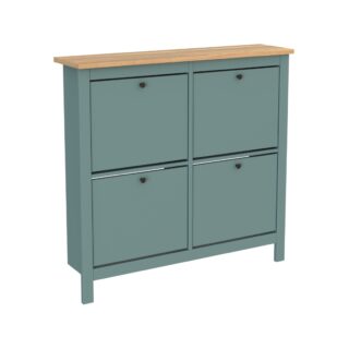 САГА, тумба для обуви, 4 двери, 113х108 см, бирюзовый/ясень