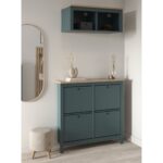 САГА, тумба для обуви, 4 двери, 113х108 см, бирюзовый/ясень