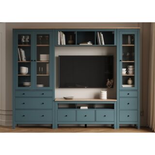 САГА, шкаф-витрина, 50х215 см, бирюзовый/ясень, М2