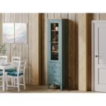 САГА, шкаф-витрина, 50х215 см, бирюзовый/ясень, М2