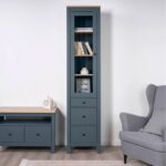 САГА, шкаф-витрина, 50х215 см, бирюзовый/ясень, М2