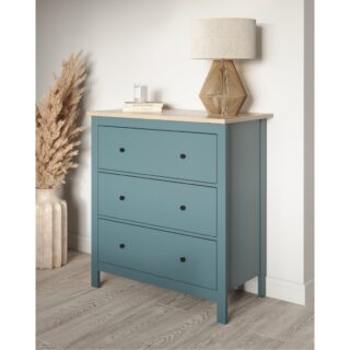 САГА, комод, 3 ящика, 92х101 см, бирюзовый/ясень, М2