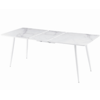 ВАВИЛОН, раздвижной стол, 140/180х80см, белый жемчуг стекло, опоры белые