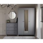 САГА, шкаф платяной 3-дверный, с зеркалом, 132х64х215 см, серый