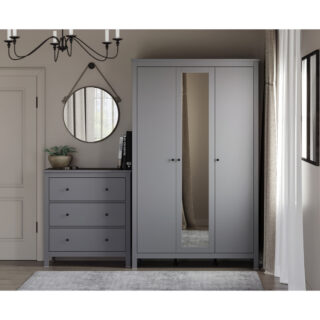 САГА, шкаф платяной 3-дверный, с зеркалом, 132х64х215 см, серый