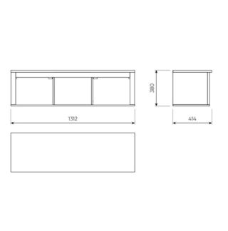 САГА, полка навесная, 3 секции, 131х62 см, серый/ясень