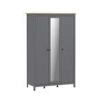 САГА, шкаф платяной 3-дверный, с зеркалом, 132х64х215 см, серый/ясень