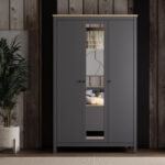 САГА, шкаф платяной 3-дверный, с зеркалом, 132х64х215 см, серый/ясень