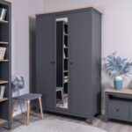 САГА, шкаф платяной 3-дверный, с зеркалом, 132х64х215 см, серый/ясень