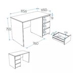 КАСТОР, стол письменный, 3 ящика, 116х65 см, серый, М2