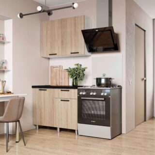 ЕВА, готовая кухня, 1,0 м, дуб/белый, черный мрамор