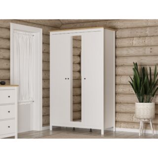 САГА, шкаф платяной 3-дверный, с зеркалом, 132х64х215 см, белый/ясень