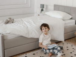 БЛУМ, мягкая односпальная кровать с ящиками, 90х200 см, серый