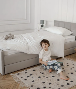 БЛУМ, мягкая односпальная кровать с ящиками, 90х200 см, серый