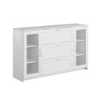 СИРИУС, тумба-витрина, 2 двери со стеклом, 3 ящика, 156х95х41 см, белый