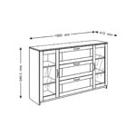 СИРИУС, тумба-витрина, 2 двери со стеклом, 3 ящика, 156х95х41 см, белый