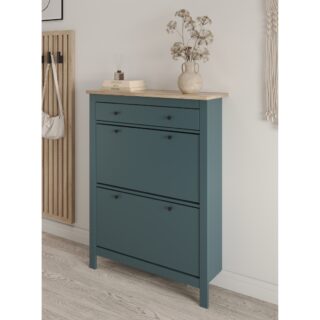 САГА, тумба для обуви, 2 двери, 1 ящик, 92х122 см, бирюзовый/ясень