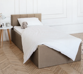 БЛУМ, мягкая односпальная кровать с ящиками, 90х200 см, темно-бежевый