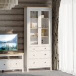 САГА, шкаф-витрина, 91х42х215 см, белый/ясень, М3