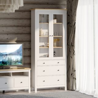 САГА, шкаф-витрина, 91х42х215 см, белый/ясень, М3