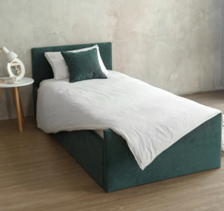 БЛУМ, мягкая односпальная кровать с ящиками, 90х200 см, изумруд