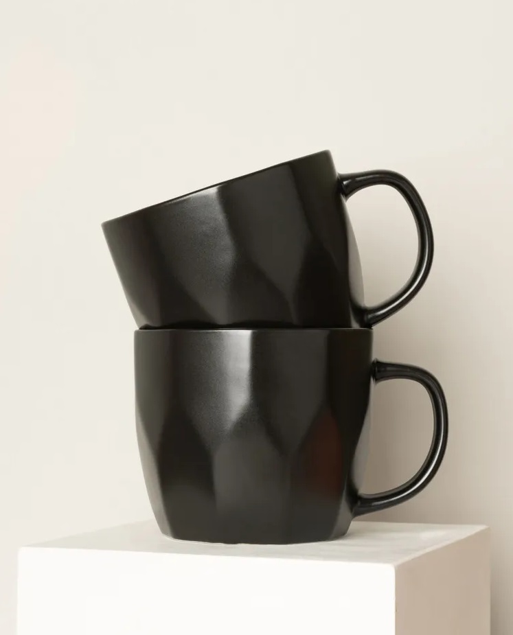 ГЕОМЕТРИ, набор кружек, фарфор, 360 мл, 2 шт, черный ГЕОМЕТРИ, набор кружек, фарфор, 360 мл, 2 шт, черный