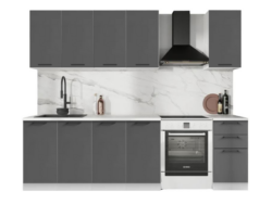 ГАРДЕН, готовая кухня, 2 м, столешница 200 см, фасады мдф, графит софт/мрамор марквин