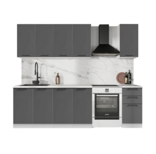 ГАРДЕН, готовая кухня, 2 м, столешница 200 см, фасады мдф, графит софт/мрамор марквин