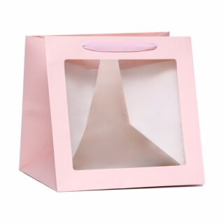 ГИФТ, пакет подарочный с окном, крафт, 30х30х30 см, розовый