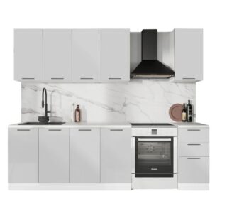 ГАРДЕН, готовая кухня, 2 м, столешница 200 см, фасады мдф, лайт грей/мрамор марквин