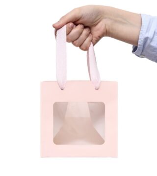 ГИФТ, пакет подарочный с окном, крафт, 15х15х15 см, розовый