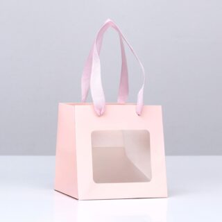 ГИФТ, пакет подарочный с окном, крафт, 15х15х15 см, розовый