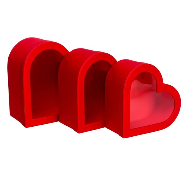СЕРДЦЕ, набор коробок с окном, 3 шт, красный