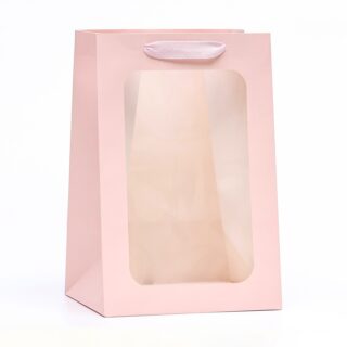ГИФТ, пакет подарочный с окном, 30х20х16 см, розовый